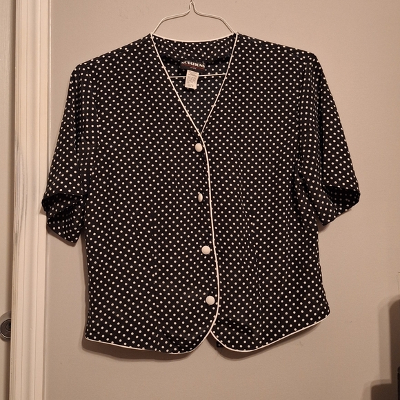 Notations Tops - Notations Cute Petite Polka Dot Button Blouse W/ Tie Back